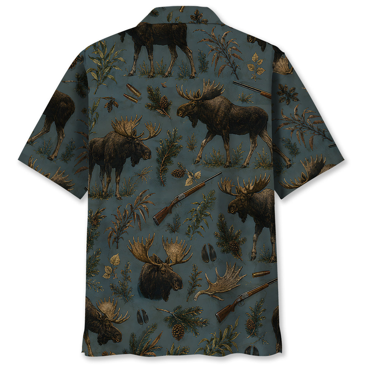 Vintage Slate Moose Hunt Hawaiian Shirt