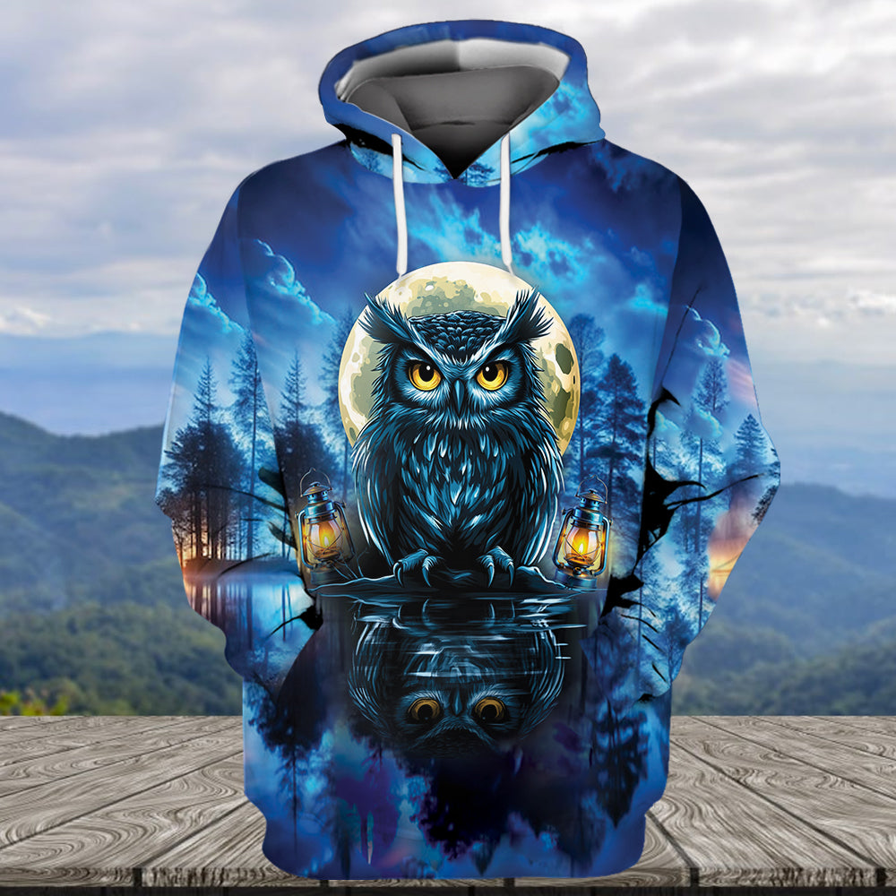 Owl In Dark Night Fantasy Art All Over Print Shirt