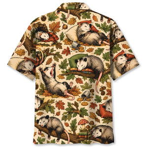 Cozy Woodland Opossum Pattern Hawaiian Shirt
