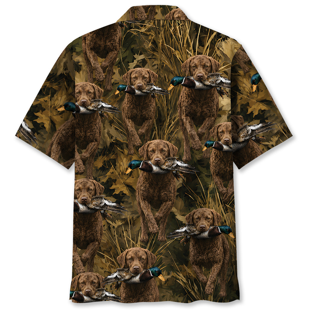 Camouflage Chesapeake Bay Retriever Running With Mallard Duck Hawaiian Shirt