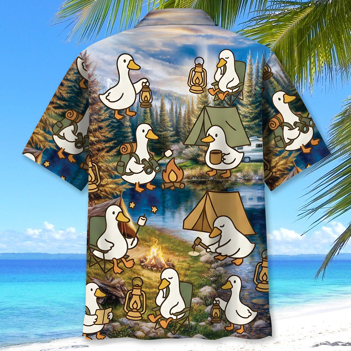 Funny Cute Goose Camping Hawaiian Shirt