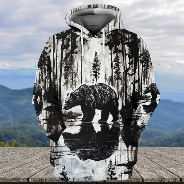 Bear Black And White Art All Over Print Shirt