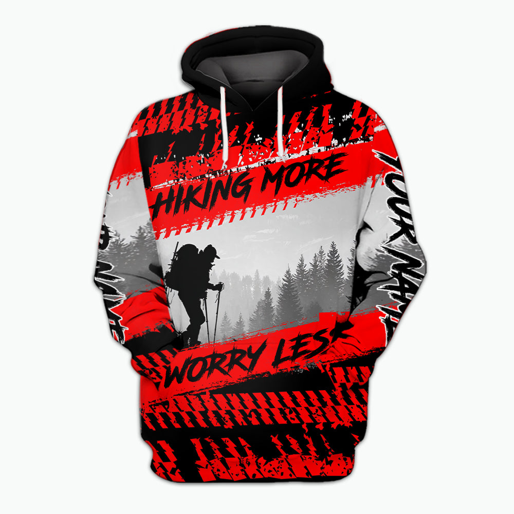 Custom Name Hiking More Worry Less Black Red All Over Print Shirt