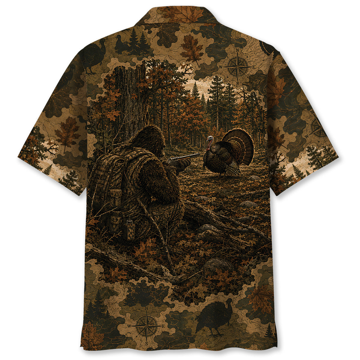 Bigfoot Wild Turkey Hunting Camouflage Funny Hawaiian Shirt