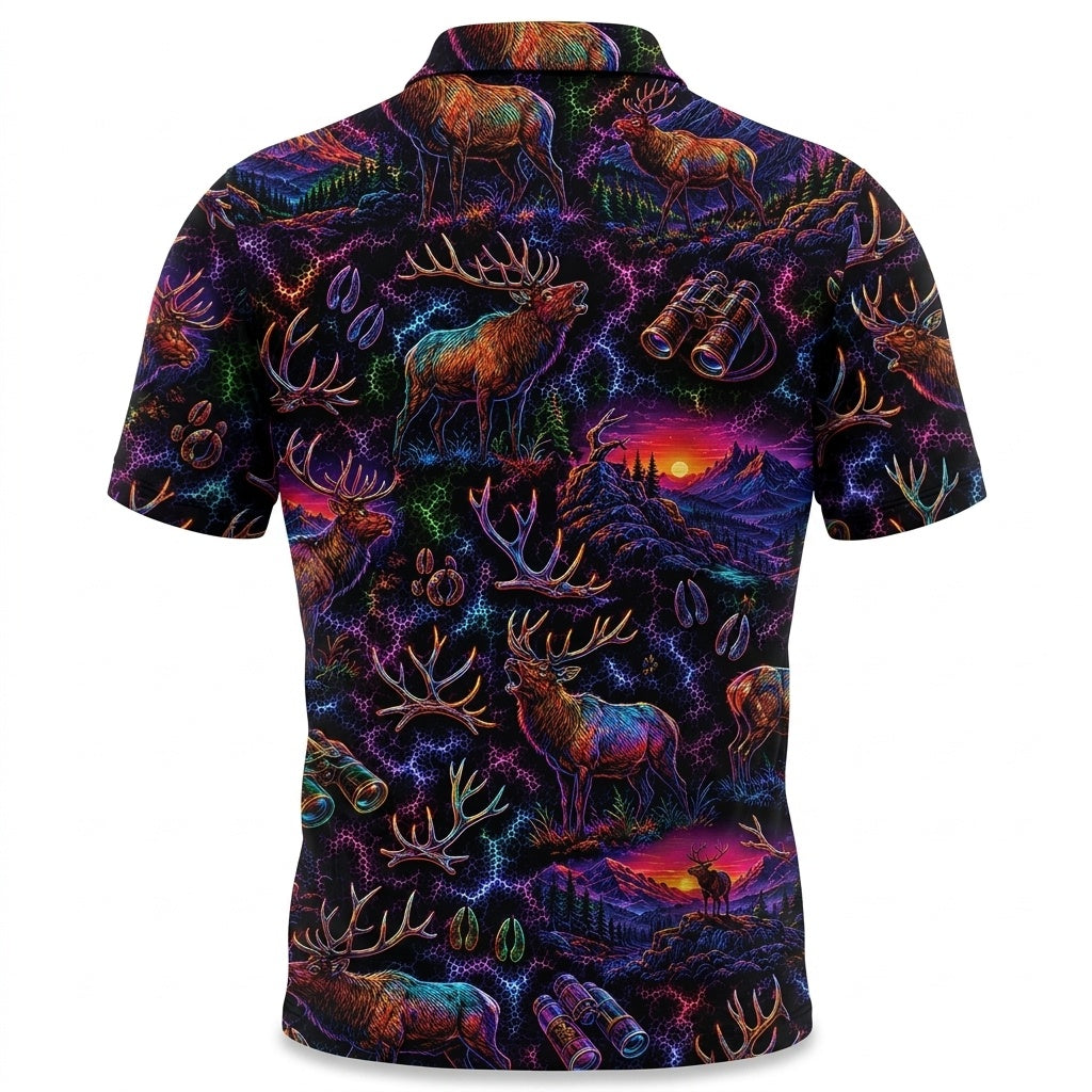Midnight Elk Hunting Neon Men Polo Shirt