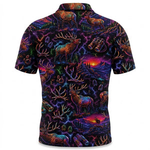 Midnight Elk Hunting Neon Men Polo Shirt