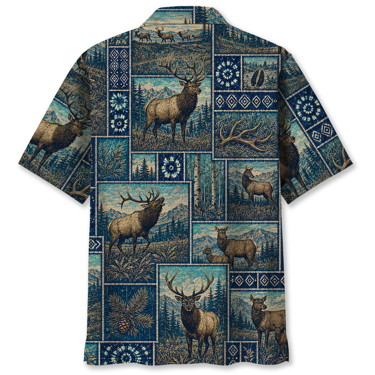 Vintage Blue Elk Hunting Hawaiian Shirt