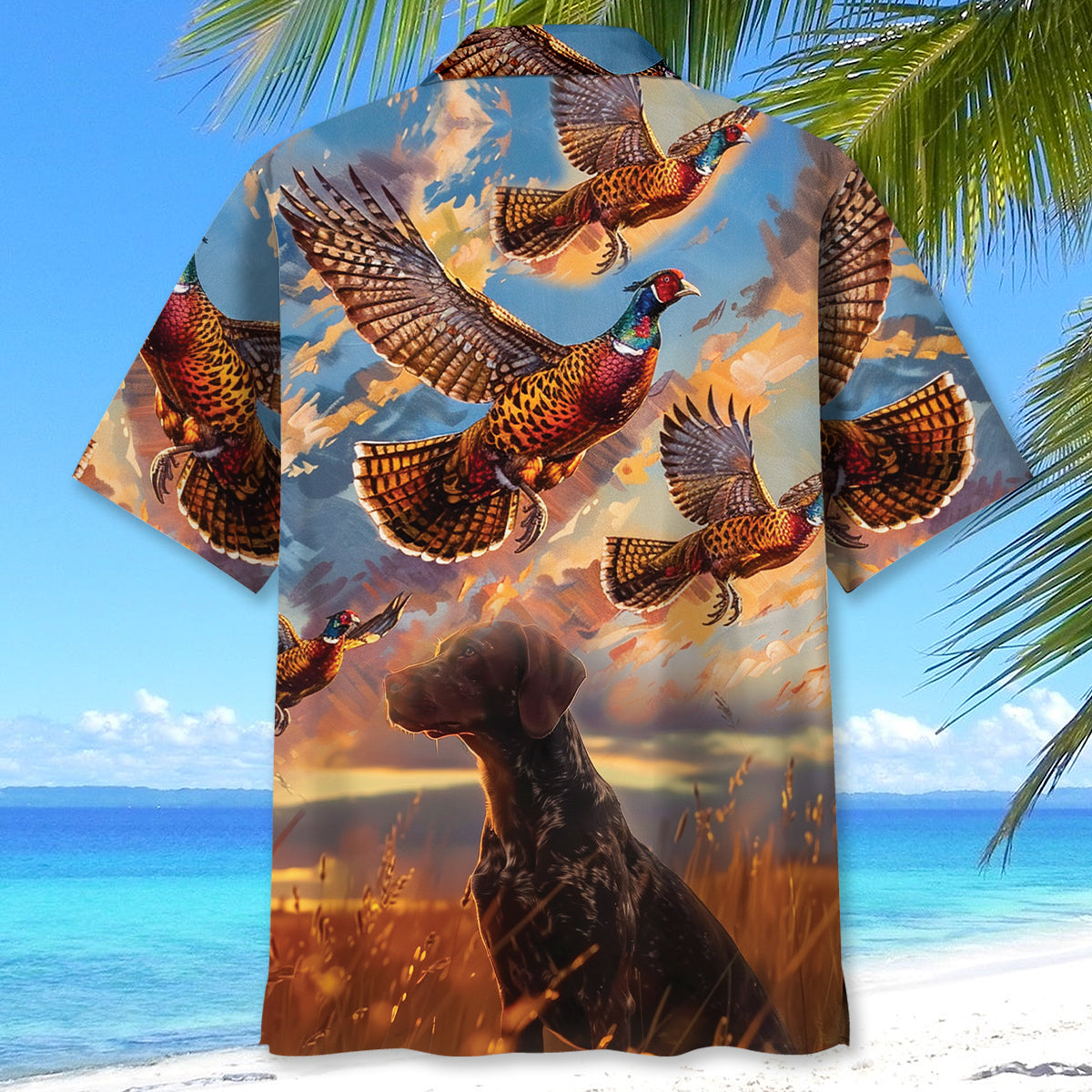 Pheasant Hunting with German Shorthaired Pointer Hawaiian Shirt