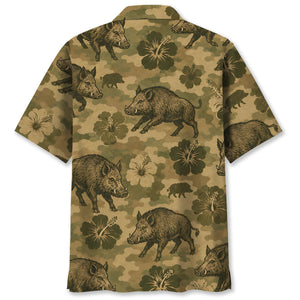 Hog Hibiscus Camouflage Hawaiian Shirt