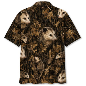 Vintage Opossum Art Camo Hawaiian Shirt