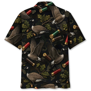 Vintage Goose Hunting Camouflage Black Hawaiian Shirt