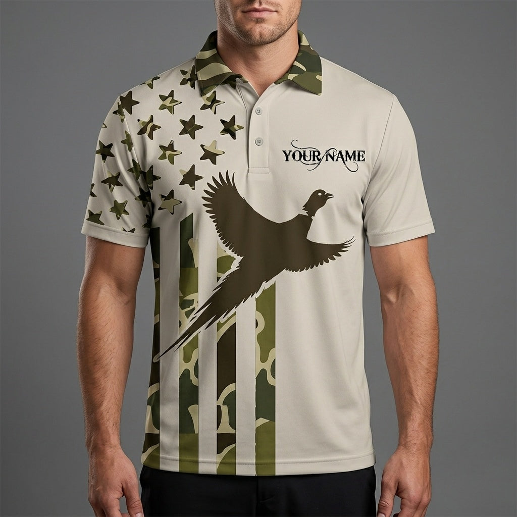 Custom Name Pheasant Hunting Camouflage Style Men Polo Shirt