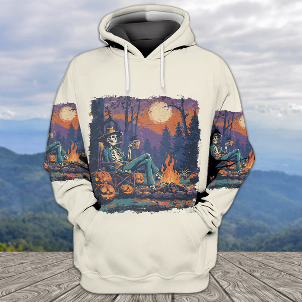 Chilling Skeleton by the Campfire Vintage Halloween All Over Print Shirt
