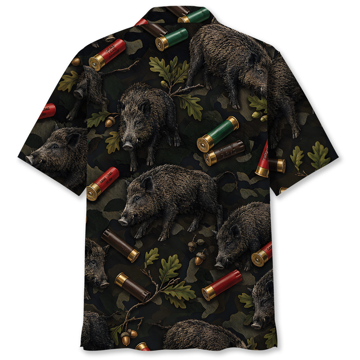 Vintage Hog Hunting Camouflage Black Hawaiian Shirt
