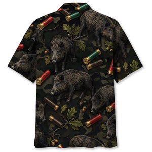 Vintage Hog Hunting Camouflage Black Hawaiian Shirt