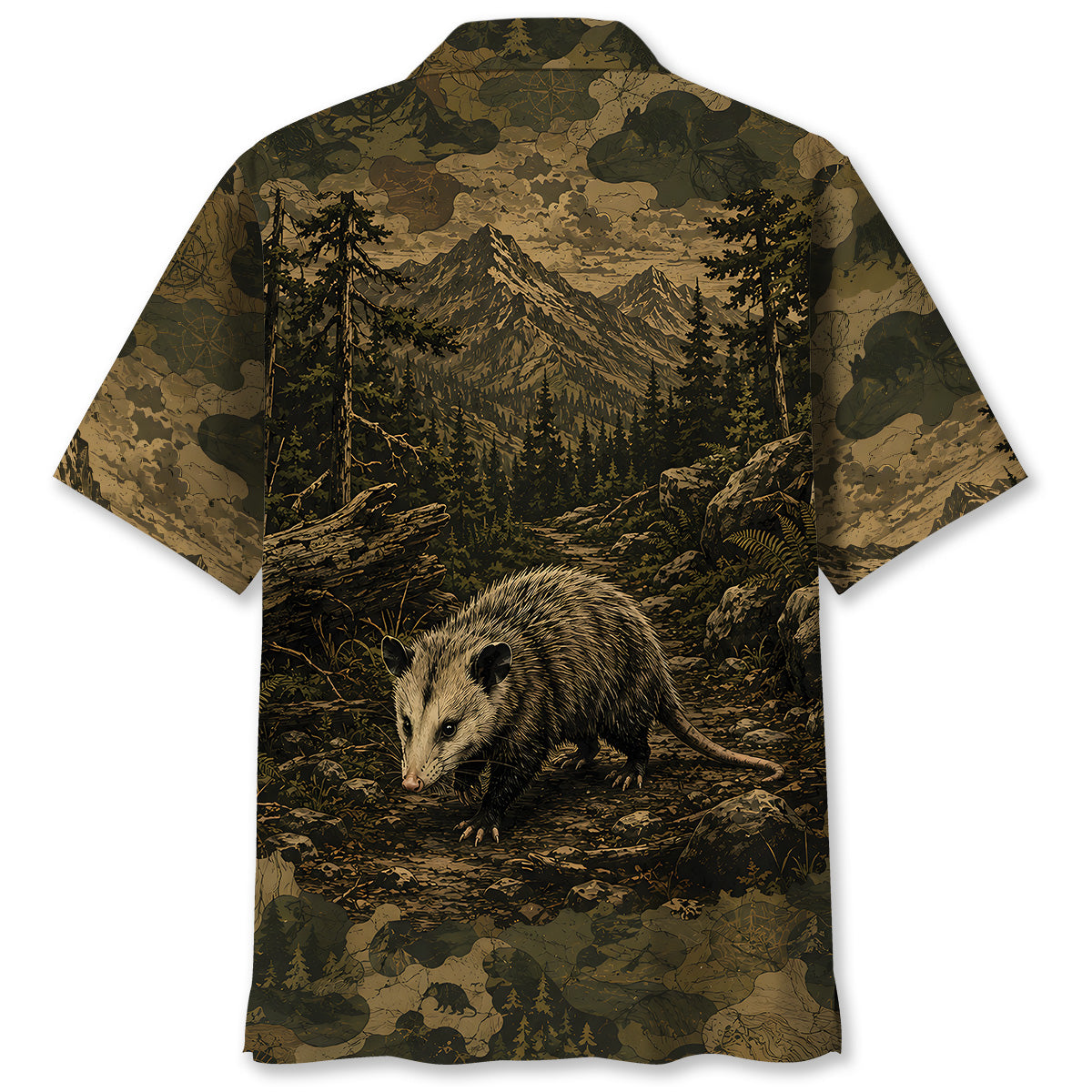 Opossum Forest Camouflage Dark Hawaiian Shirt