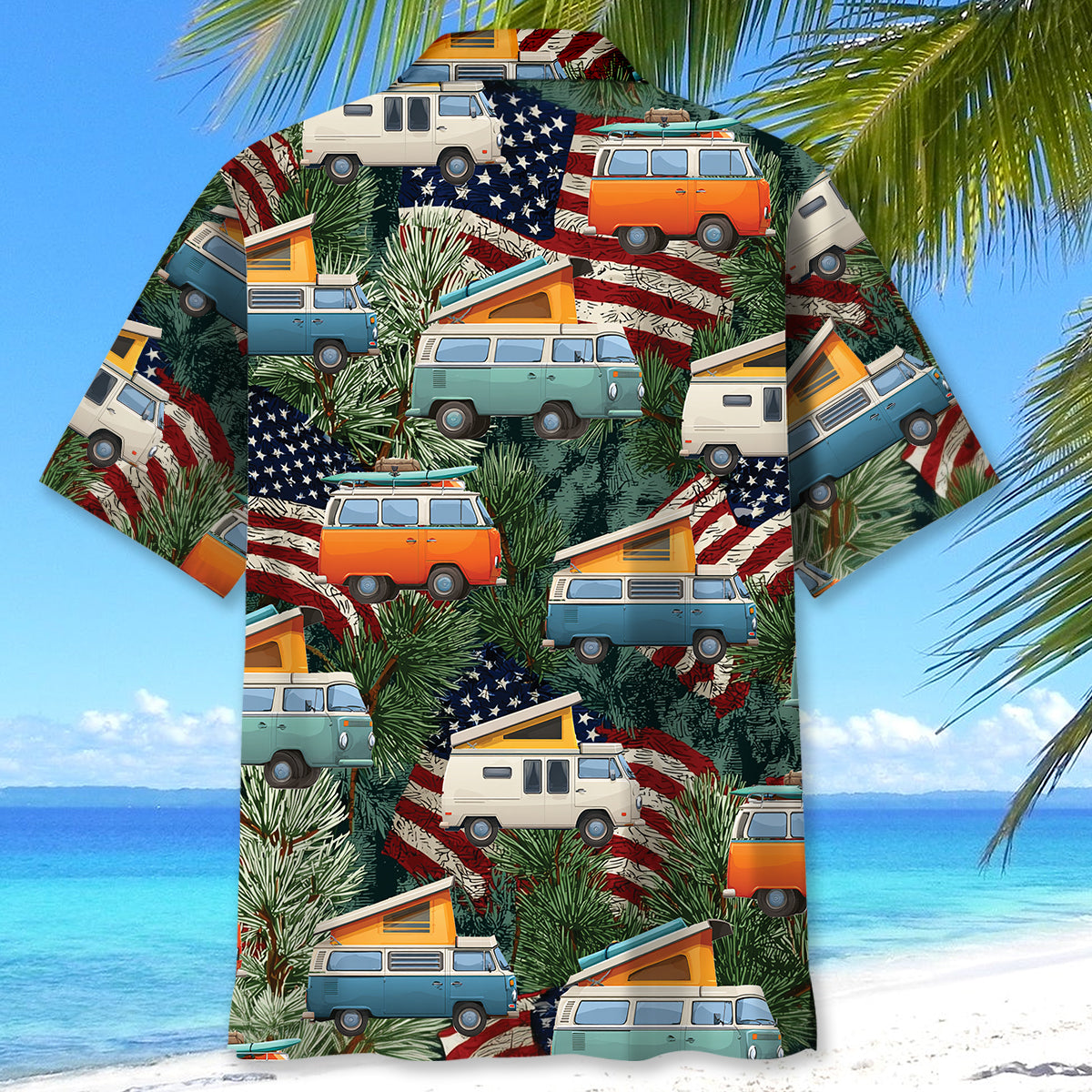 America Pop-Up Camper Car Hawaiian Shirt