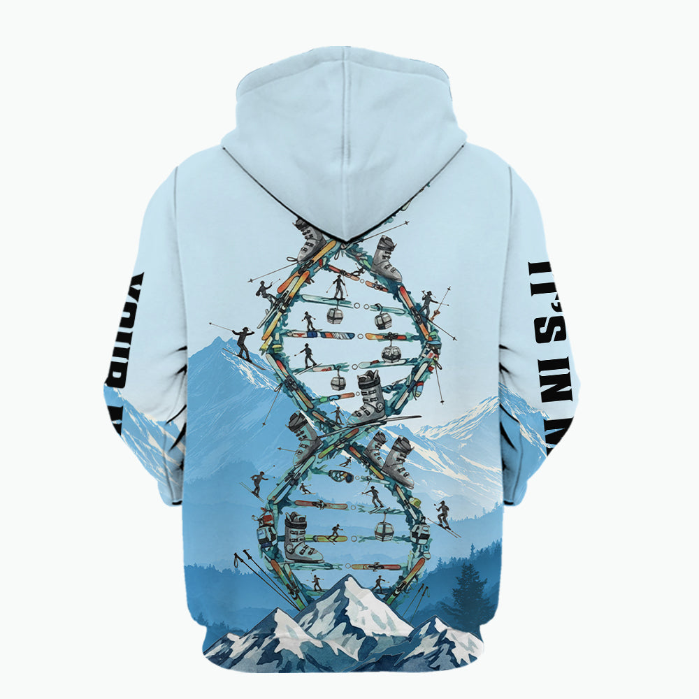 Custom Name Skiing It's In My DNA Snow-Capped Mountain All Over Print Shirt