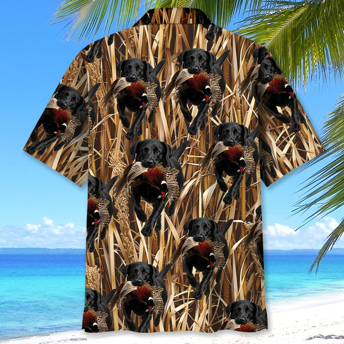 Camouflage Black Labrador Retriever Running With Wild Pheasant Hawaiian Shirt