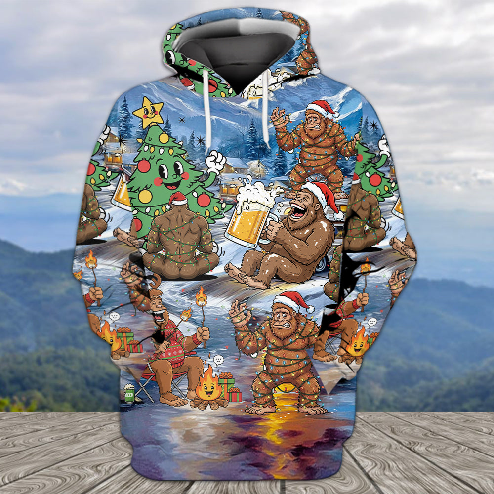 Bigfoot Camping In Santa Costume All Over Print Shirt