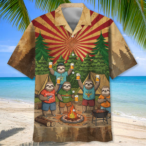 Sloth Camping Drinking Team Hawaiian Shirt