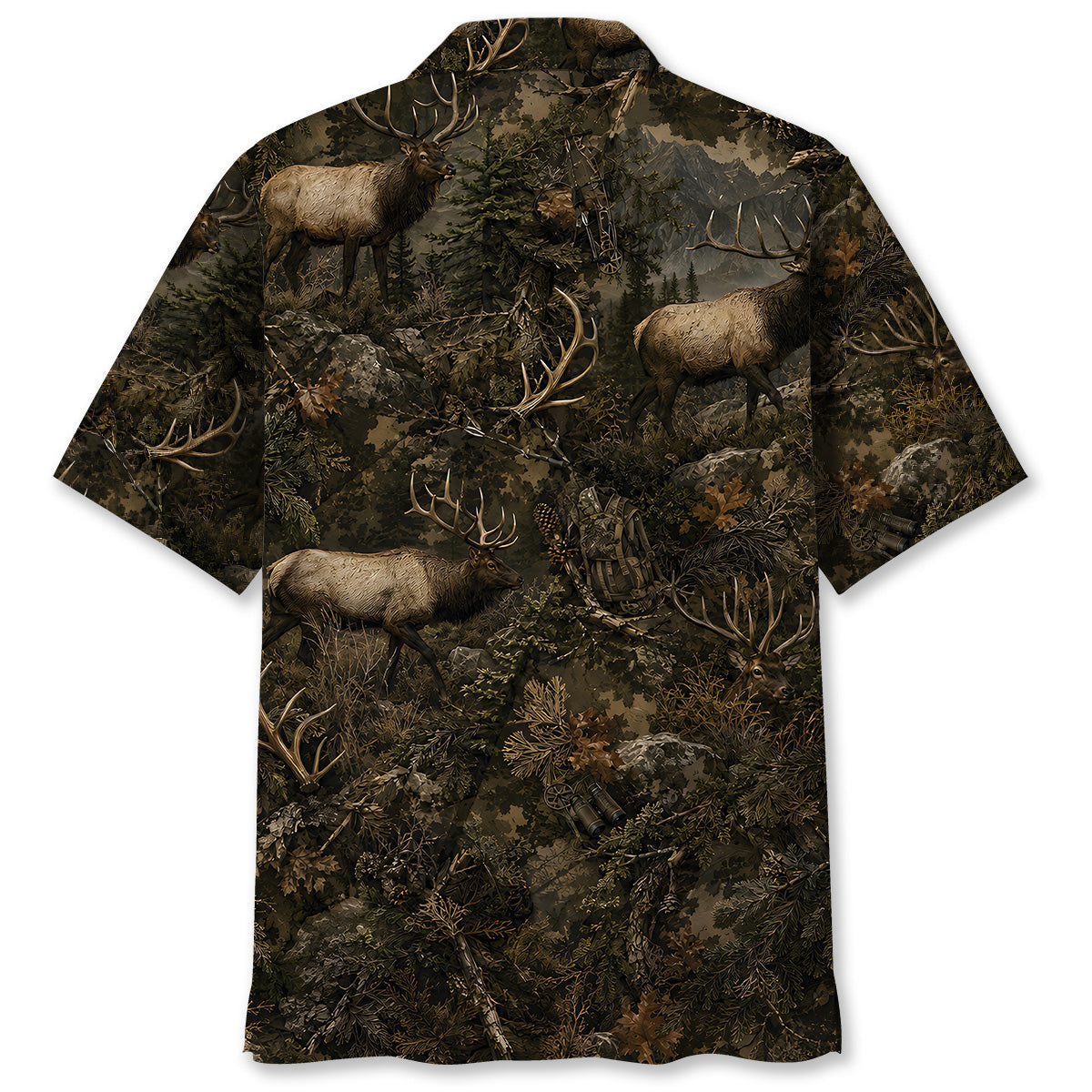 Elk Hunting Forest Camouflage Hawaiian Shirt