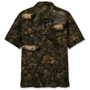 Elk Hunting Forest Camouflage Hawaiian Shirt