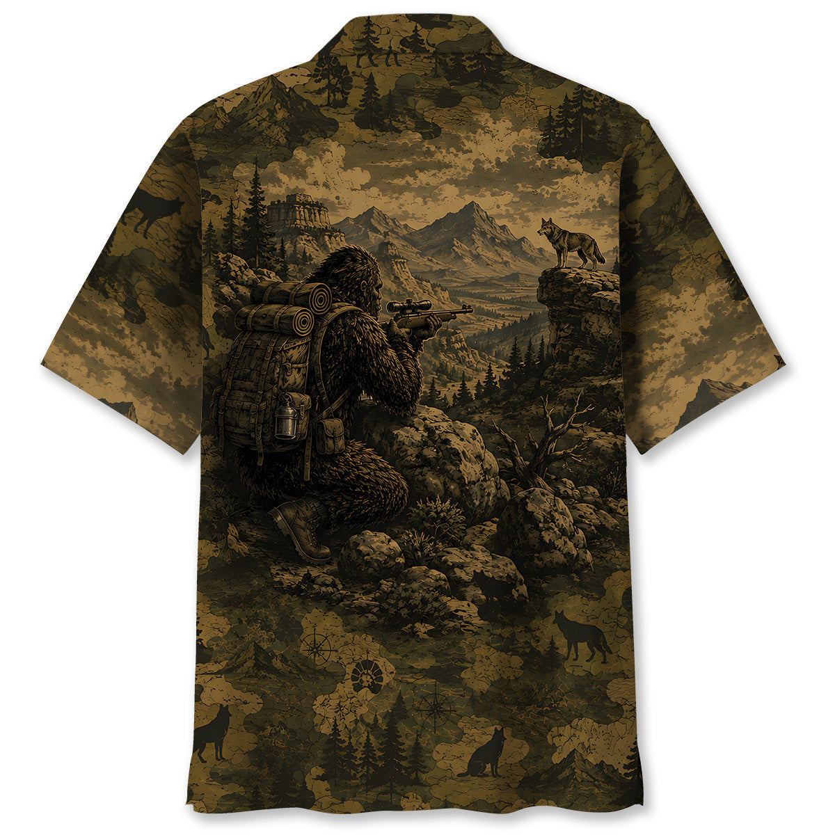 Bigfoot Coyote Hunting Camouflage Funny Hawaiian Shirt
