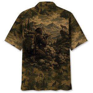 Bigfoot Coyote Hunting Camouflage Funny Hawaiian Shirt