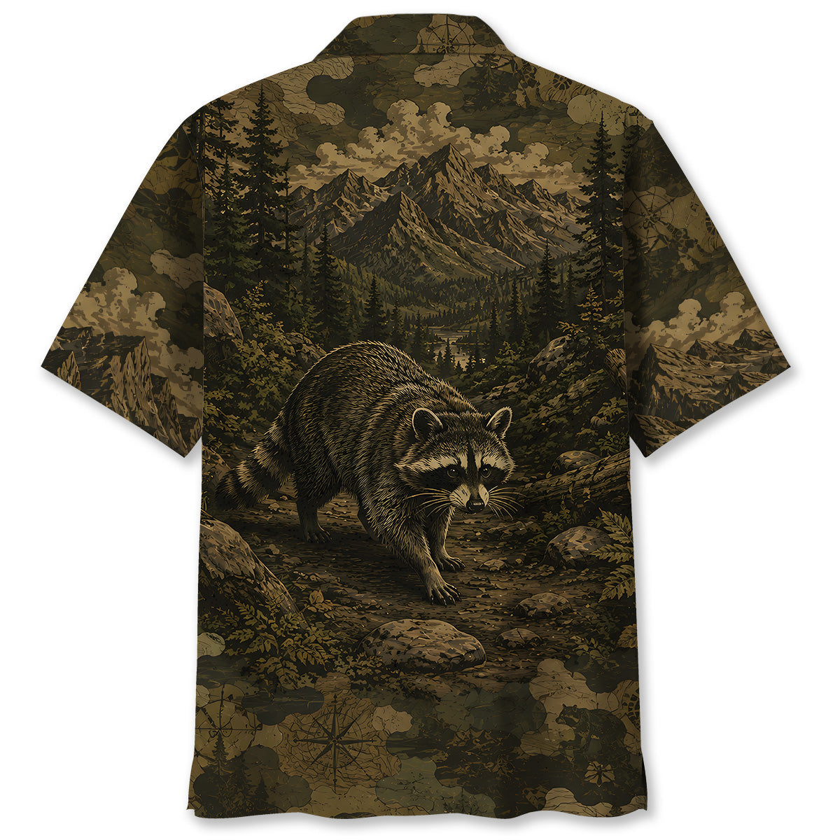 Raccoon Forest Camouflage Dark Hawaiian Shirt