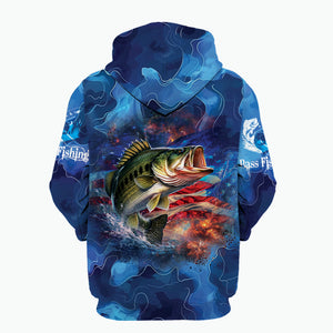 Blue Bass Fishing Patriotic All Over Print Shirt