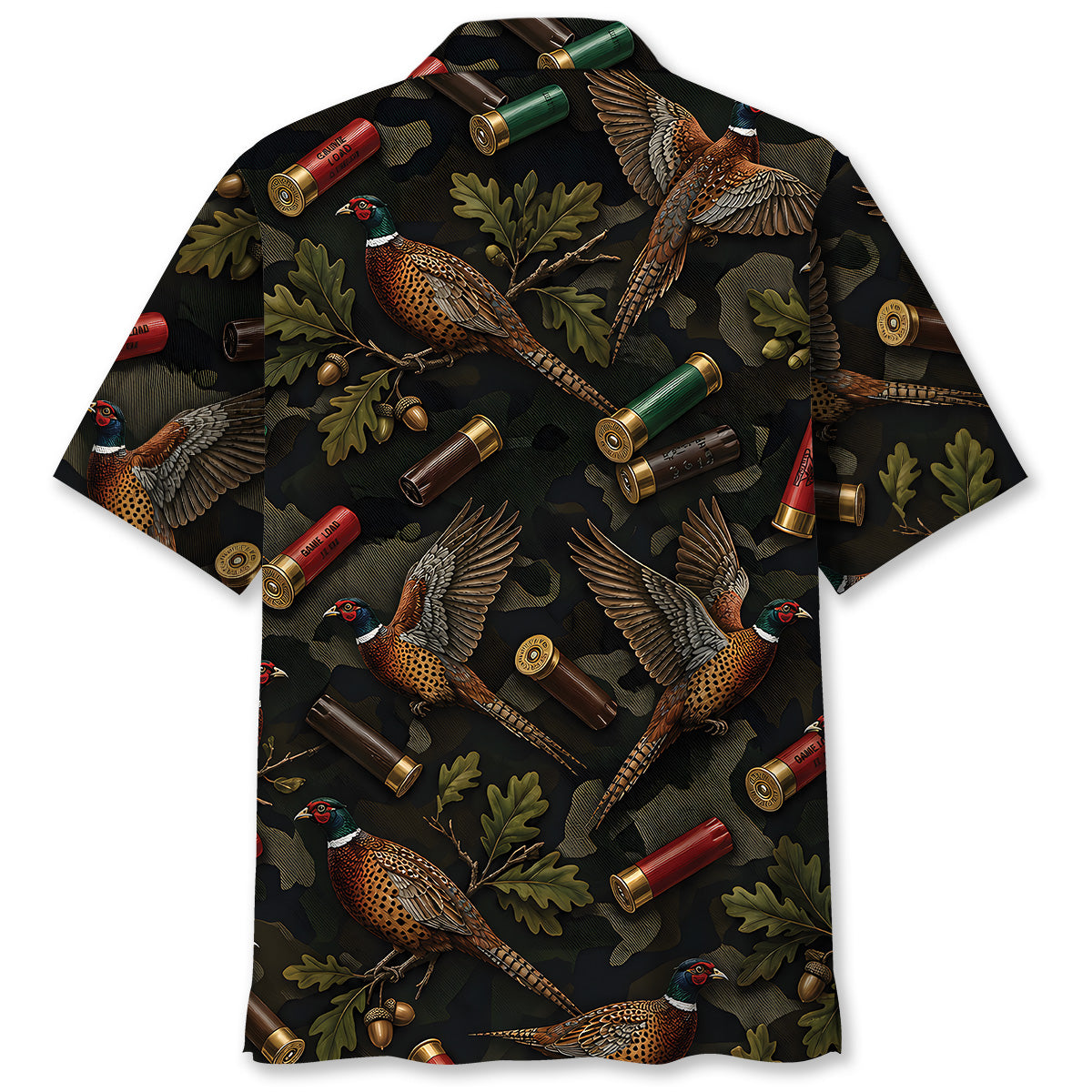 Vintage Pheasant Hunting Camouflage Black Hawaiian Shirt