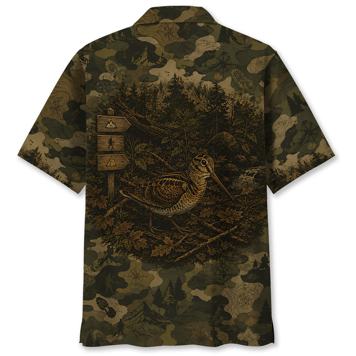 Woodcock Camouflage Dark Hawaiian Shirt