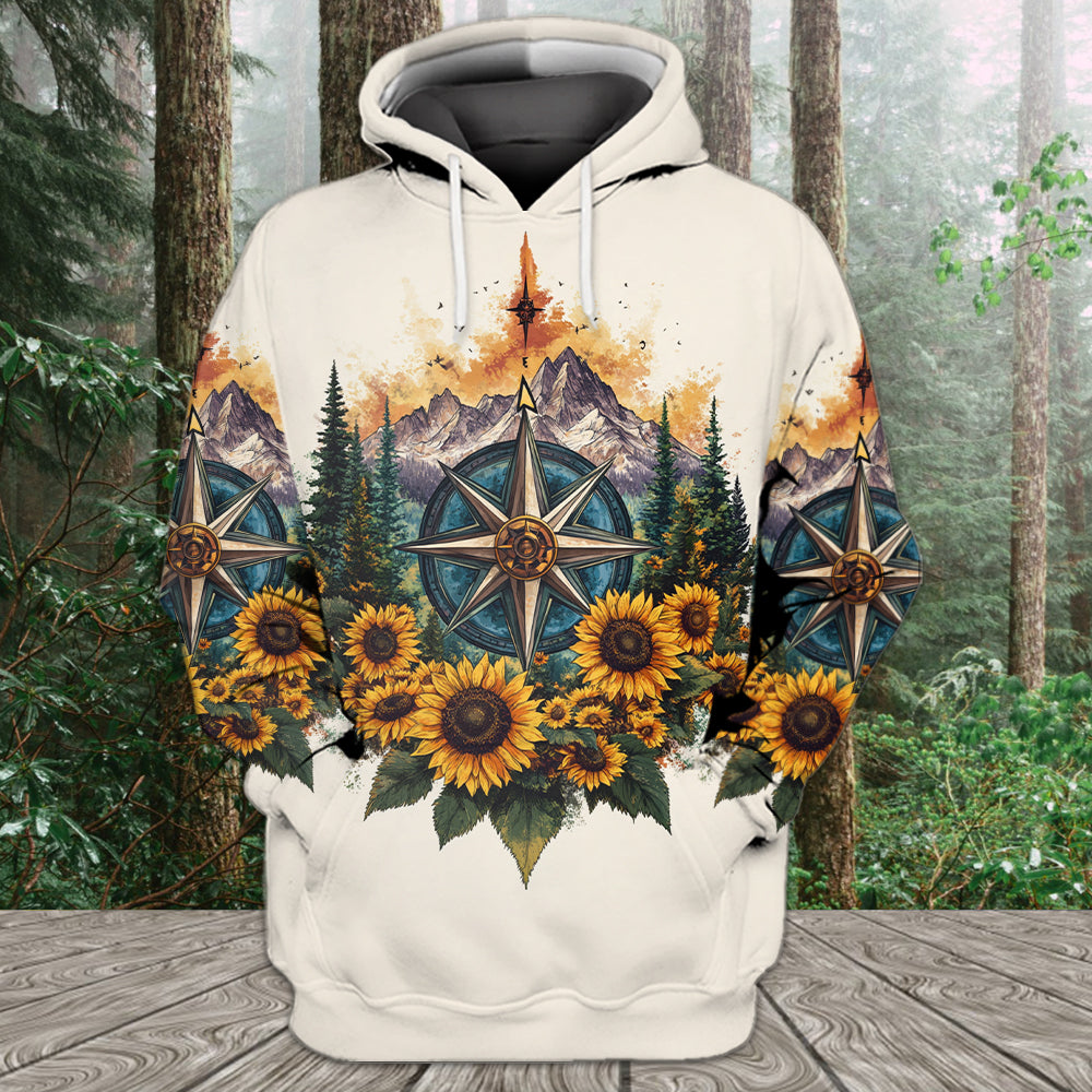 Live For The Moments Compass Sunflower All Over Print Shirt