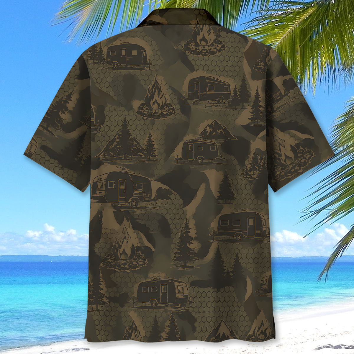 Travel Trailer Camping Camouflage Hawaiian Shirt
