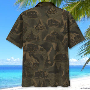 Travel Trailer Camping Camouflage Hawaiian Shirt