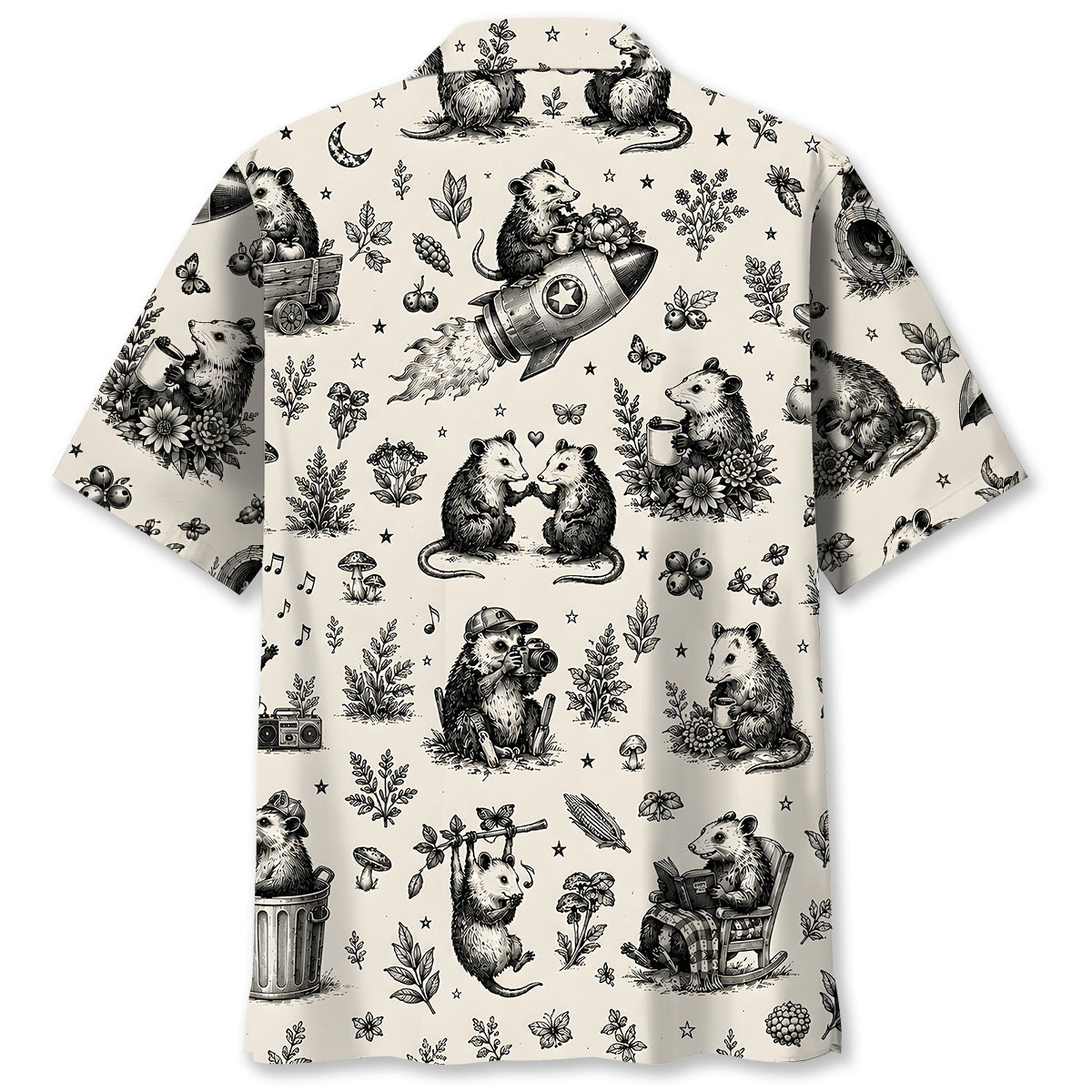 Vintage Woodcut Opossum Activities Hawaiian Shirt