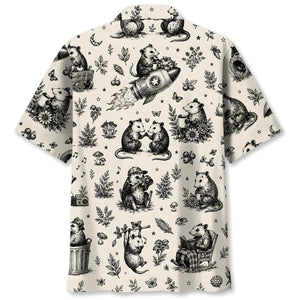 Vintage Woodcut Opossum Activities Hawaiian Shirt