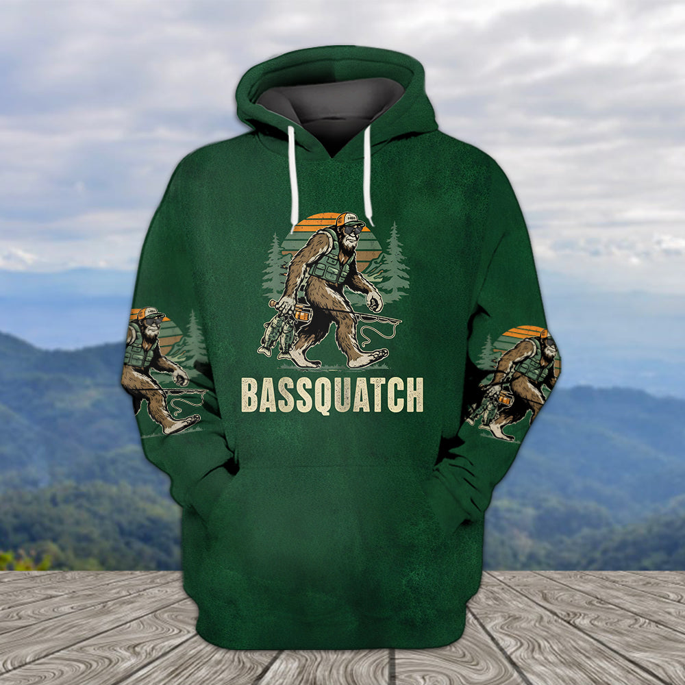 Bassquatch Bigfoot Fishing All Over Print Shirt