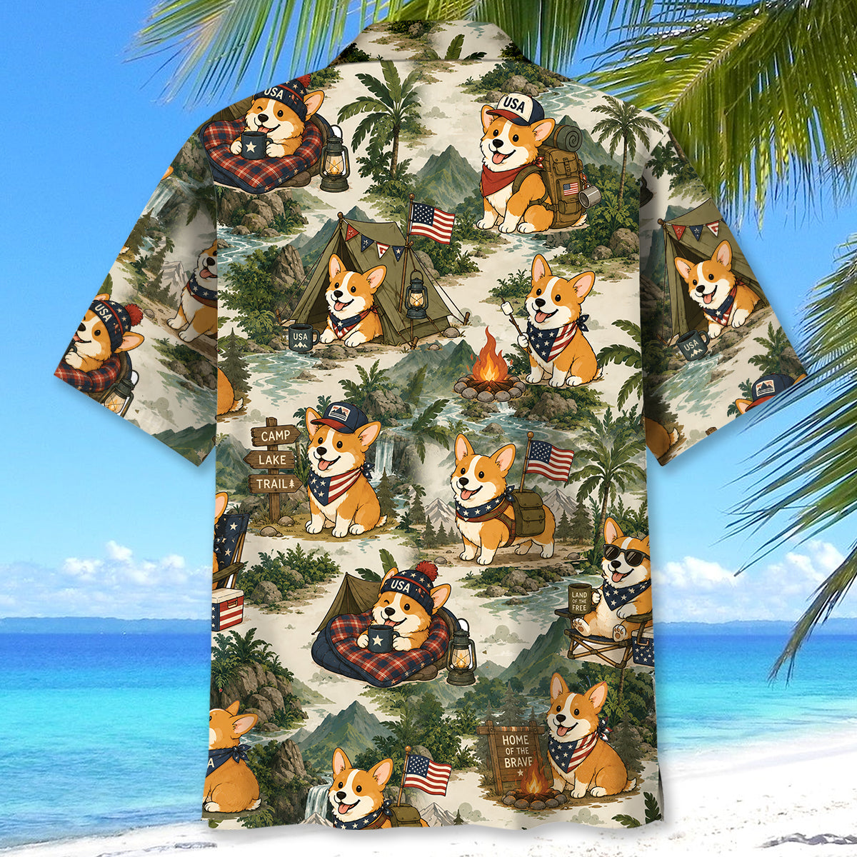 Funny Corgi Dog Camping Hawaiian Shirt