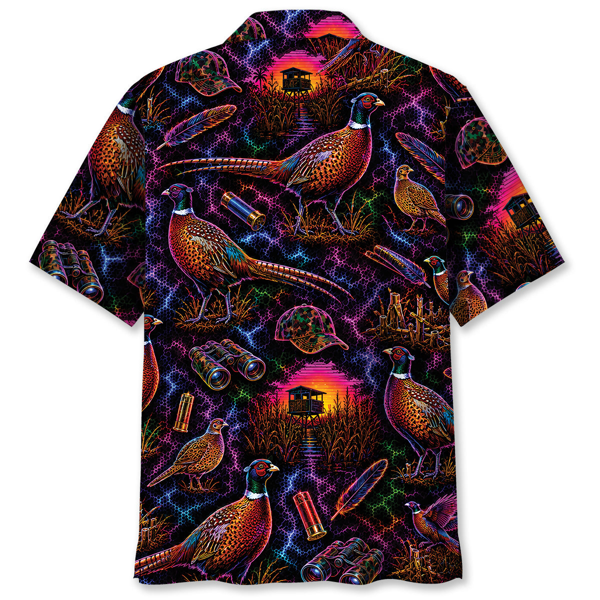 Midnight Wild Pheasant Hunting Neon Hawaiian Shirt