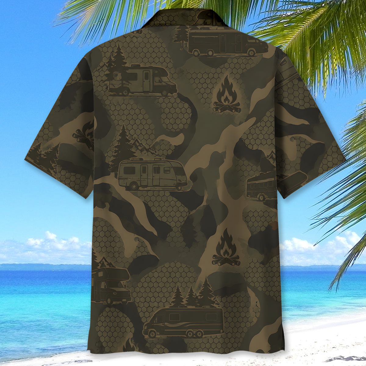 RV Car Camping Camouflage Hawaiian Shirt