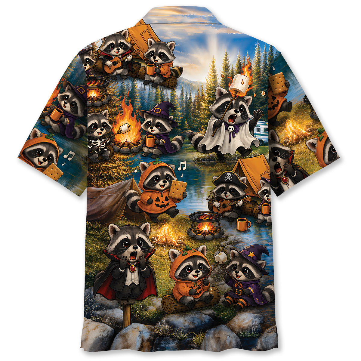 Vintage Raccoon Camping Hawaiian Shirt
