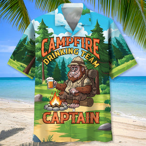 Custom Name Bigfoot Campfire Drinking Team Captain Hawaiian Shirt