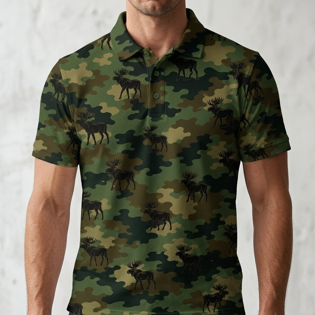 Moose Camouflage Millitary Men Polo Shirt