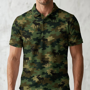Moose Camouflage Millitary Men Polo Shirt