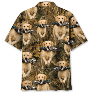 Camouflage Yellow Labrador Retriever Running With Mallard Duck Hawaiian Shirt
