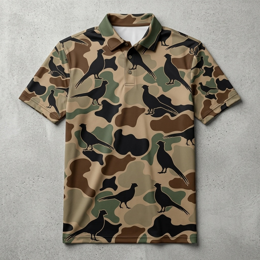 Pheasant Hunting Camouflage Pattern Men Polo Shirt