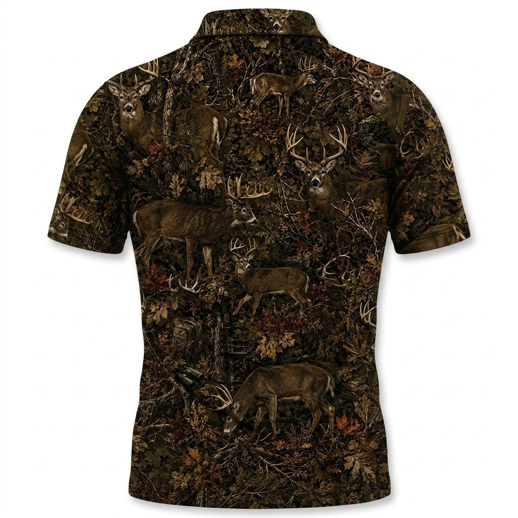 Deer Hunting Forest Camouflage Men Polo Shirt