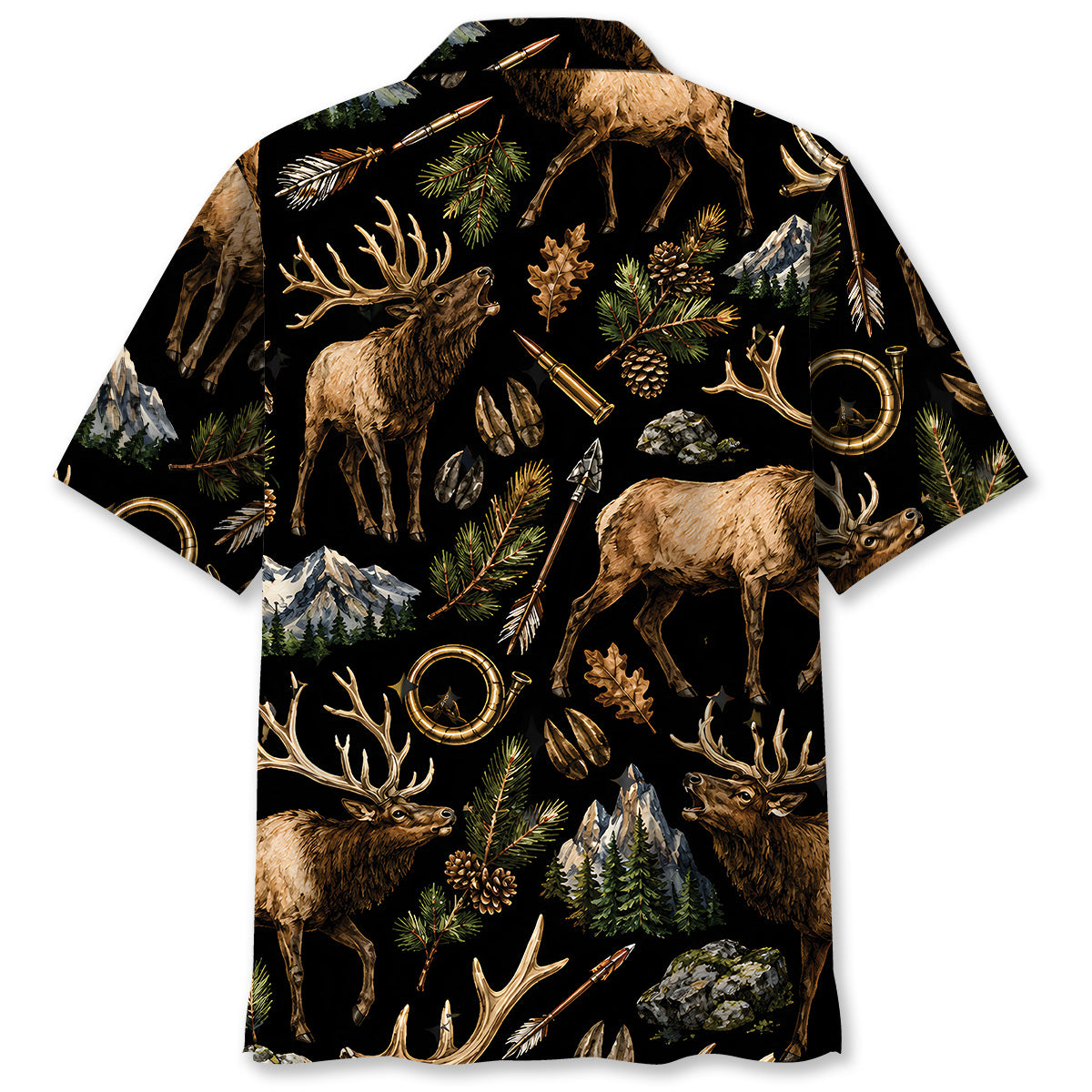 Elk Hunting Retro Black Hawaiian Shirt